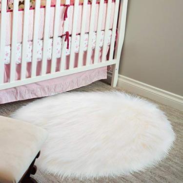 Imagem de Tapete redondo fofo de pele sintética, tapete redondo, tapete de área de chão para artigos de sofá de sala de estar (60,96 x 60,96 cm)