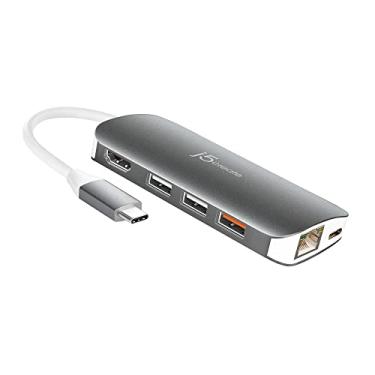 Imagem de j5create Adaptador multiadaptador USB-C 9 em 1 HDMI/Ethernet/USB 3.1, SD e MicroSD/PD 3.0 | HDMI 4K para MacBook | ChromeBook |Dispositivos USB-C (JCD383)