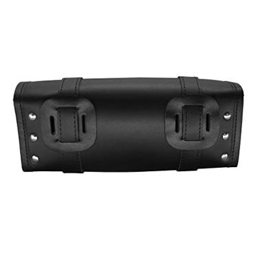 Imagem de TECKEEN Bolsa de garfo de motocicleta 0,4 kg, couro PU + 2 tiras fecho de fivela bolsa de guidão de motocicleta vintage bolsa de ferramentas para motocicleta para Suzuki para Kawasaki