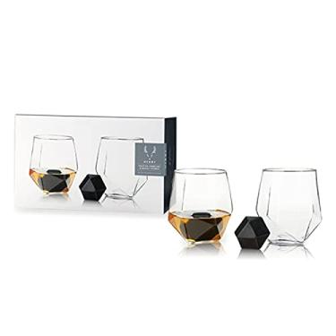 Imagem de Viski Conjunto de 4 copos e hexagonal de Visk Cocktail Glassware, copo facetado com pedra hexagonal de basalto