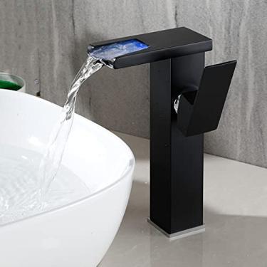 Imagem de Conjunto de torneira de bacia de banheiro com cascata de latão, misturador de água quente fria, guindaste, torneira de pia, mudança de cor, alimentado por torneiras de fluxo de água, preto b, china