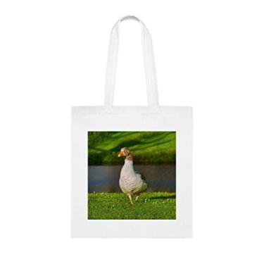 Imagem de Sacola Goose On The Canal Bank, presente divertido, bolsa de ombro, bolsas reutilizáveis, cesta de Natal de aniversário, ideia de presente, Branco