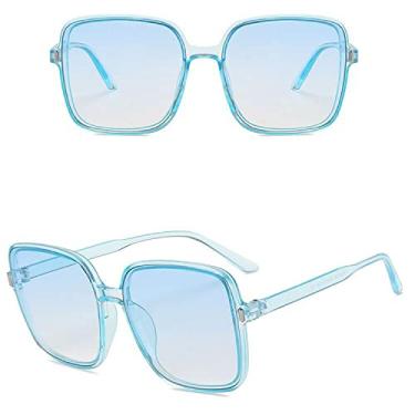 Imagem de Óculos de Sol Quadrado Designer de Moda Retrô Vintage Gradiente Óculos Feminino Lente Clara Preto Branco Óculos De Sol, Azul, S