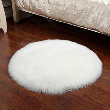 Imagem de Tapete estilo pele de carneiro de pele falsa capa de cadeira de lã falsa almofada de assento macio macio e felpudo tapetes para quartos sala de estar crianças decoração de quartos (45x45cm) branco