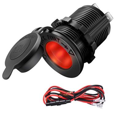 Imagem de Soquete de isqueiro para cigarros para carro náutico motocicleta ATV RV isqueiro soquete tomada 12V à prova d'água (LED vermelho) por ZHSMS