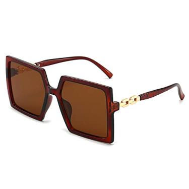 Imagem de Óculos de sol quadrado de armação grande corrente moda versátil óculos de sol de proteção uv óculos de sol femininos, 7, tamanho único