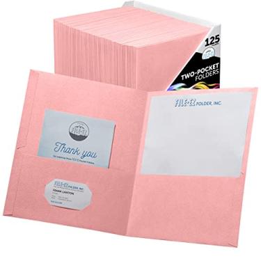 Imagem de FILE-EZ Pastas de dois bolsos, cor rosa, pacote com 125, papel texturizado durável com acabamento fosco, tamanho da folha de carta (EZ-32490)