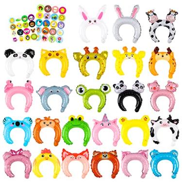 Imagem de MALLMALL6 50p Faixas infláveis de animais do zoológico com balão de vida selvagem inclui animais de fazenda de floresta, tema de selva, artigos de festa de aniversário com adesivos de animais, fantasias para crianças