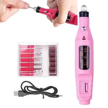 Imagem de Yajun Máquina de broca de unha elétrica conjunto de pedicure de manicure portátil USB limas de unhas brocas ferramentas de remoção de esmalte de gel para mulheres uso em salão doméstico, rosa, 16 * 2 cm
