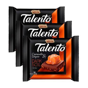 Imagem de Chocolate Garoto Talento Dark Caramelo Salgado 75G  Kit Com Três Unida