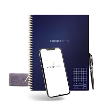Imagem de Rocketbook Caderno gráfico reutilizável Matrix Smart | Caderno isométrico ecológico, conectado digitalmente | Azul claro, tamanho carta (21,5 x 28 cm) com caneta, pano e aplicativo incluídos