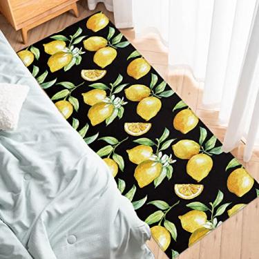 Imagem de Tapete para corredores de cozinha, amarelo limão aquarela frutas frescas preto antiderrapante tapete de porta tapete para lavanderia, cabeceira, banheiro, quarto, 45,7 cm x 150,8 cm
