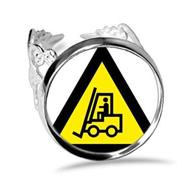 Imagem de DIYthinker Símbolo de aviso amarelo preto empilhadeira triângulo anel ajustável amor casamento noivado