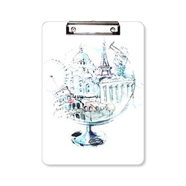 Imagem de Globe London Eye Torre Eiffel Aquarela pasta prancheta placa de apoio A4