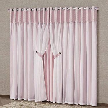 Imagem de Cortina Dubai Tecido Blackout e Voal 3,00m x 2,50m Janela Sala Quarto - Rosa