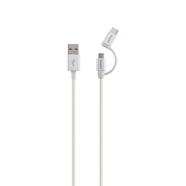 Imagem de Cabo USB para Micro USB e USB-C 1,5m PVC nylon branco Intelbras EUABC 15NB