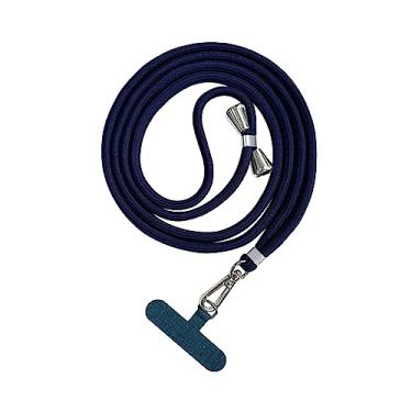 Imagem de Cordão para telefone, sistema de trava de segurança, alça antiperda removível para pescoço, tira para telefone, alça de segurança para ciclismo, azul escuro