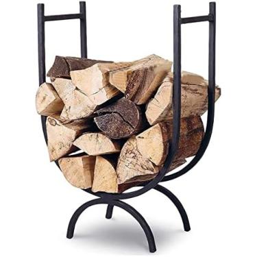 Imagem de Suporte De Toras De Lareira Elevada De Ferro Preto, Suporte De Lenha Meio Redondo De Chão Para Decoração De Fogueira/pátio/lareira, Design De Perna Curva,bonny369