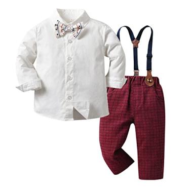 Imagem de Camiseta de manga comprida para meninos com estampa xadrez e calça infantil para cavalheiro, roupas de corrida para meninas, B, 3-4 Anos