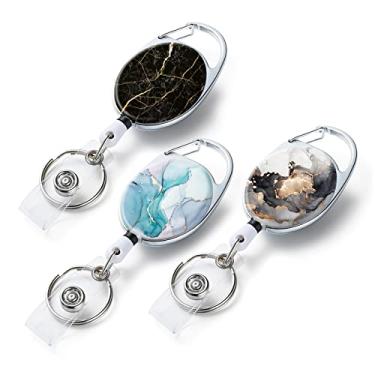 Imagem de Pacote com 3 carretéis de crachá retráteis, com padrão de impressão de cor dupla face retrátil, com chaveiro retrátil, clipe de crachá e chaveiro, corda retrátil de nylon durável