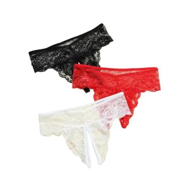 Imagem de Milumia Conjunto de calcinhas femininas sexy lingerie sem virilha lingerie atrevida safada tanga conjunto de roupa íntima, Preto, vermelho, branco, P