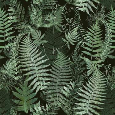 Imagem de Papel De Parede Adesivo Estampado Folhas Fundo Preto 10m