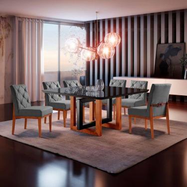 Imagem de Sala de Jantar Stella 140x140cm com 6 Cadeiras Linho Cinza