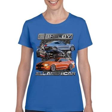 Imagem de Camiseta feminina Shelby All American Cobra Mustang Muscle Car Racing GT 350 GT 500 Performance Powered by Ford, Azul, M
