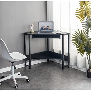 Imagem de Mesa pequena para escritório doméstico com bandeja de teclado e prateleira aberta, mesa de escrita, para trabalho, estudo, preto, 72 cm C x 61 cm L x 76 cm A