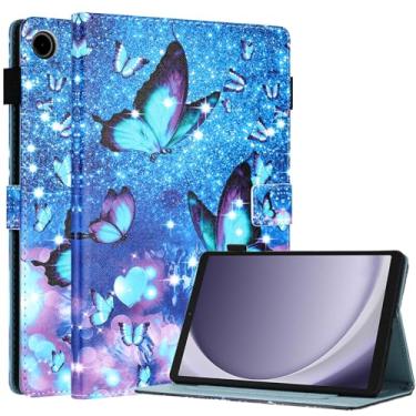Imagem de Fancity Capa para Samsung Galaxy Tab A9 8,7 polegadas 2023 (SM-X110/X115/X117), capa de couro PU com suporte para cartão TPU para tablet Galaxy Tab A9 22.1 cm 2023, borboleta azul