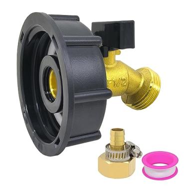 Imagem de Hooshing IBC Adaptador Tote 275-330 galões Adaptador de tanque de água 5.1 cm Rosca grossa IBC Válvula tote torneira de mangueira de latão válvula de desligamento com conector de mangueira de jardim