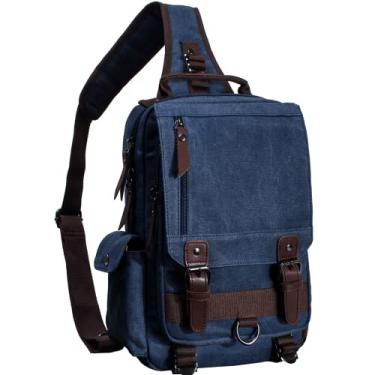 Imagem de H HIKKER-LINK Bolsa carteiro de lona transversal mochila tiracolo mochila casual viagem escola, L - azul-escuro, Large 1, Casual