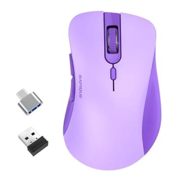 Imagem de RAPIQUE Mouse sem fio – mouse de computador silencioso com receptor USB e adaptador tipo C, mouse sem fio ergonômico de baixa potência, para laptop, PC, desktop, MacBook, 3 níveis de DPI ajustáveis