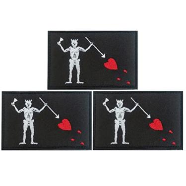 Imagem de Bandeira de barba preta, emblema tático do pirata Edward Teach - Bandeira do orgulho para roupas, chapéu, equipe militar, pacote com 3