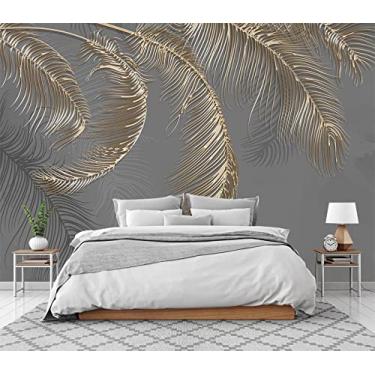 Imagem de Cliouar Mural de parede - decoração de papel de parede 3D, folha de palmeira cinza, 393 cm x 261 cm (não autoadesivo)
