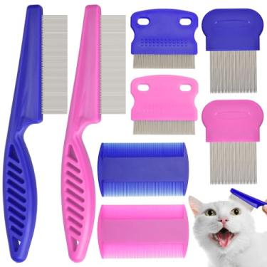 Imagem de Kit de cuidados multiuso para animais de estimação – conjunto de 8 pentes com pincel para manchas de lágrima, pente para olhos e ferramentas de desembaraçamento para cabelos emaranhados (rosa e azul)