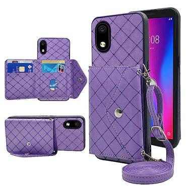 Imagem de Furiet Capa carteira compatível com ZTE Avid 579 Z5156CC com alça de ombro transversal e suporte de couro para cartão de crédito com ranhura para celular ZTE Blade A3 2020/A3 Joy feminina roxa