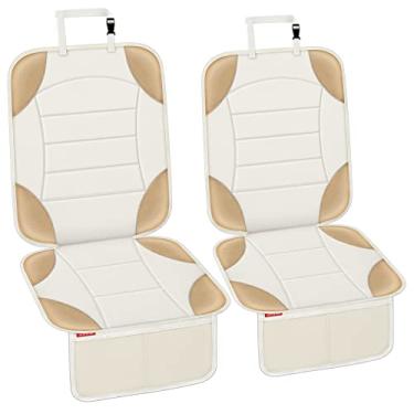 Imagem de Sinvitron Protetor de assento de carro para cadeirinha infantil - Tapete de couro antiderrapante à prova d'água com 2 bolsos de malha, capa de assento universal para bebês, animais de estimação e