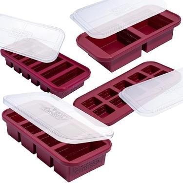 Imagem de Souper Cubes Conjunto de presente – Conjunto de cozinha com 2 colheres de sopa, 1/2 xícara, 1 xícara e 2 xícaras bandejas de silicone para freezer com tampas – Preparação de refeições e soluções de armazenamento de cozinha – Cranberry
