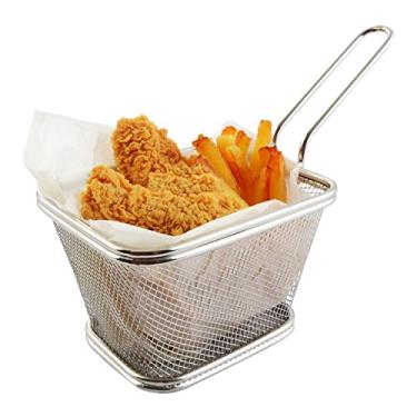 Imagem de Best Utensils Cestas de fritura de aço inoxidável Cesto de fritadeira para servir comida apresentação ferramenta de cozinha cesta de batatas fritas (grande 12,7 cm)