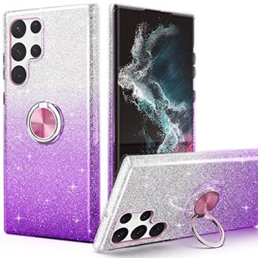 Imagem de PeeTep Capa para Galaxy S23 Ultra, Capa Slim Fit Glitter Brilhante com Suporte de Anel de 360° Suporte Magnético para Carro Absorvente de Choque Capa Durável para Galaxy S23 Ultra 17.3 cm para Meninas
