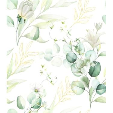 Imagem de MelunMer Papel de parede floral papel de parede de contato boho para armários verde/folha papel de parede para quarto papel de parede removível autoadesivo banheiro vinil impermeável 78,7 x 17,3