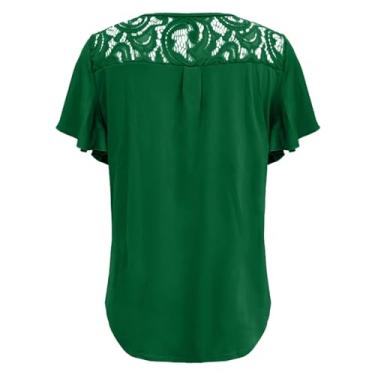 Imagem de New Summer Women's Clothing Camiseta feminina cor sólida malha emenda babados manga curta grande camiseta feminina, Verde, M