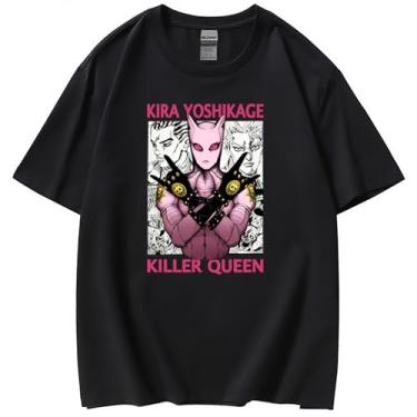 Imagem de Camiseta JoJo Bizarre Adventure Unissex Manga Curta 100% Algodão Killer Queen Cosplay Plus Size 5GG Anime Merch, Black-killer Queen, GG