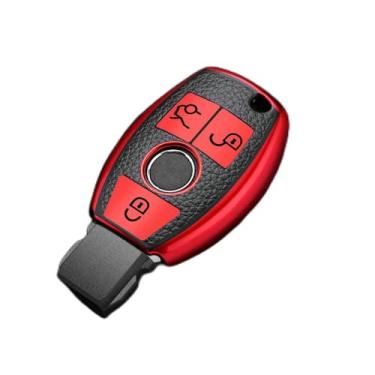 Imagem de KRUPTI Bolsa de chave de capa de carro TPU, apto para Mercedes Benz ABCS AMG CLA GLC GLA W221 W204 W205 W176, vermelho
