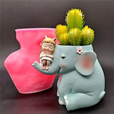Imagem de Molde 3D para garotas montando elefantes para vasos de flores de concreto, moldes de silicone para suculentas, suporte de caneta, molde para caixa de armazenamento de moldes de resina epóxi, molde de argila e cimento