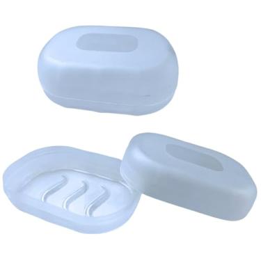 Imagem de Jogo 2 Saboneteiras Ovais Transparentes Com Tampa Porta Sabonete Para Viagens Academia Mala Bolsa (Transparente)