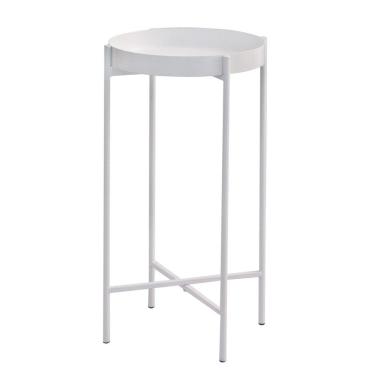 Imagem de Mesa Lateral Redonda com Bandeja Apoio Sala Aço Collie 30x60 Branco