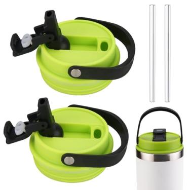 Imagem de ziHenryDa Tampa compatível com copo Stanley IceFlow de aço inoxidável 590 ml, 850 g, à prova de vazamento, resistente a respingos, tampa de copo reutilizável, com 2 canudos (branco) (2, verde)