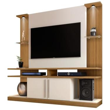 Imagem de Home York Com LED p/Tv até 60" Cinamomo com Offwhite Ripado